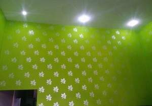 Sơn hoa văn mầu xanh tươi mát kết hợp đèn led sang trọng