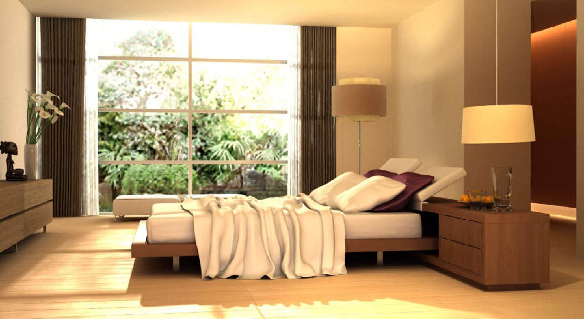 Sửa căn hộ, với phòng ngủ được kết hợp với những chậu cây cảnh tạo cảm giác gần gũi với thiên nhiên tạo cảm giác tươi trẻ.
