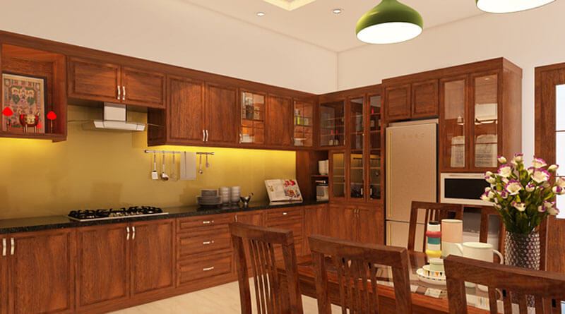 Căn bếp gọn gàng ấm cúng với nội thất bằng gỗ
