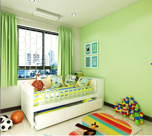 Trang trí phòng của bé với mầu xanh non kết hợp vàng cam ấn tượng