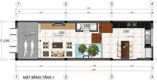 bản thiết kế mặt bằng tầng 1 nhà ống 5 tầng đẹp tại Hà Nội