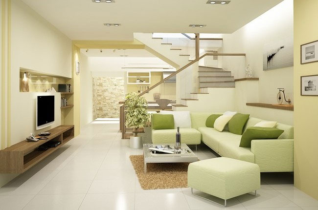 Thay đổi màu sắc không gian sống với gam màu vàng dịu cho phòng khách