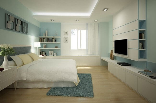 Thay đổi màu sắc không gian gam màu xanh mát cho phòng ngủ