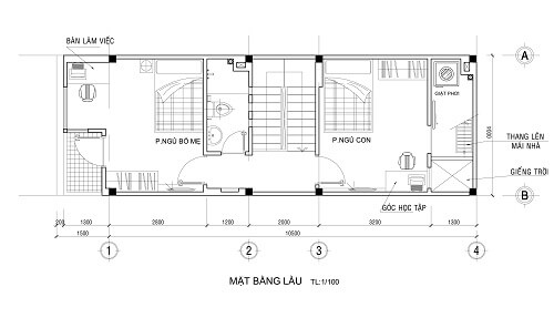 Mặt bằng xây sửa tầng 2
