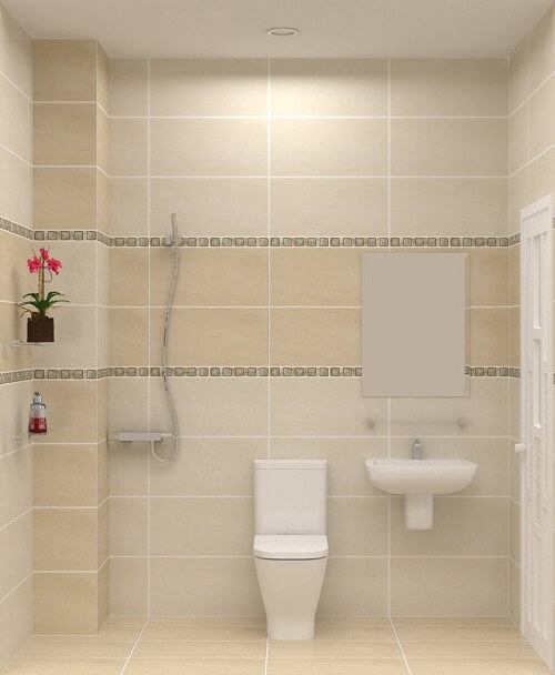 Phòng tắm tầng 1 tông màu trắng sáng tạo cảm giác sạch sẽ thoáng đãng, sau xây sửa lại ngôi nhà