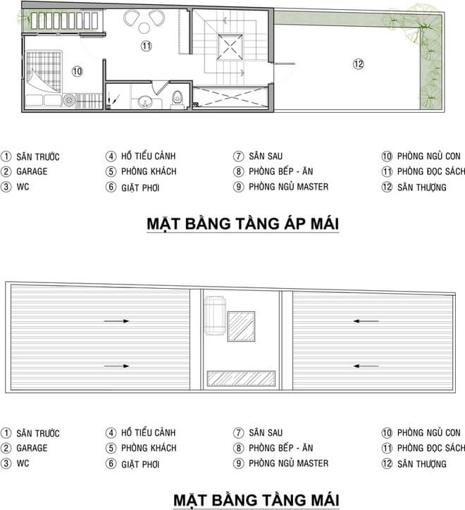 Mặt bằng tầng áp mái công trình thiết kế nhà ống 3 tầng cho gia đình trẻ Mặt bằng tầng áp mái công trình thiết kế nhà ống 3 tầng cho gia đình trẻ
