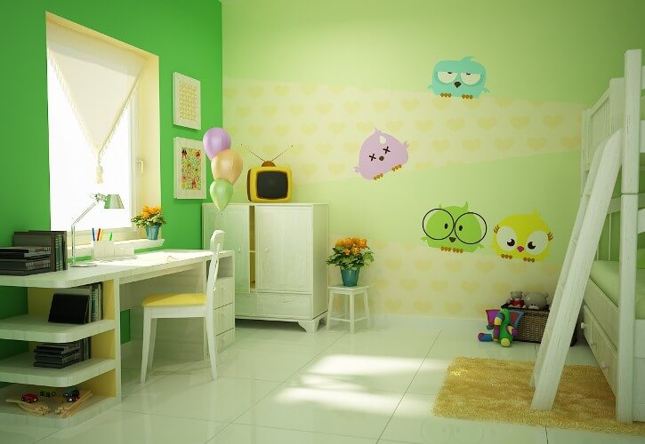 Màu xanh lá sẽ tạo ra cho bé cảm giác thư giãn, nhẹ nhàng, là 1 trong những mẫu sơn phòng ngủ cho con đẹp.