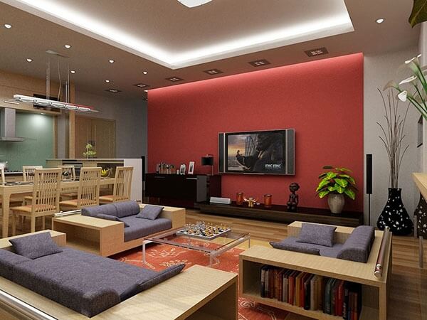 Những mẫu sơn phòng khách đẹp với màu đỏ tạo ra cảm giác mãnh liệt