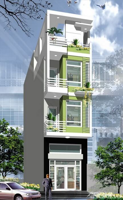 Sơn mặt tiền nhà phố màu trắng và xanh cốm kết hợp hài hòa với nhau mang đến cảm giác mát mẻ, dễ chịu cho ngôi nhà. Sơn mặt tiền nhà phố màu trắng và xanh cốm kết hợp hài hòa với nhau mang đến cảm giác mát mẻ, dễ chịu cho ngôi nhà.