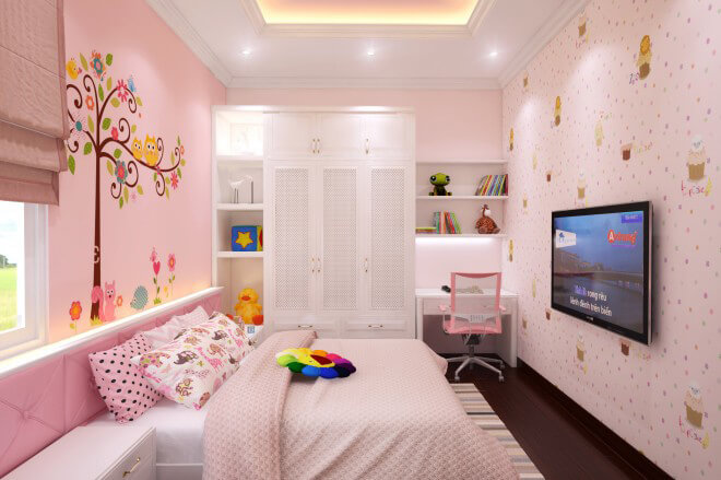 Sơn nhà đẹp với phòng ngủ màu hồng là chọn lựa hàng đầu cho các không gian mang chất nữ tính, cần cảm giác hạnh phúc và bao bọc