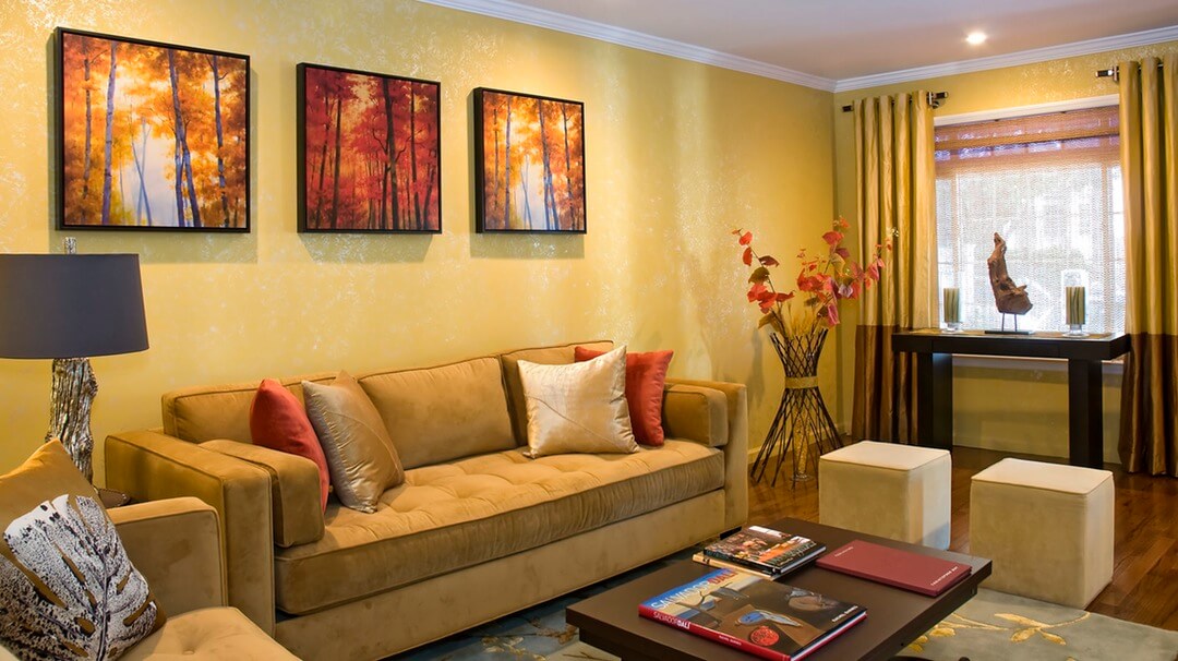 Một trong những màu sơn phòng khách đẹp với sắc vàng ấm áp
