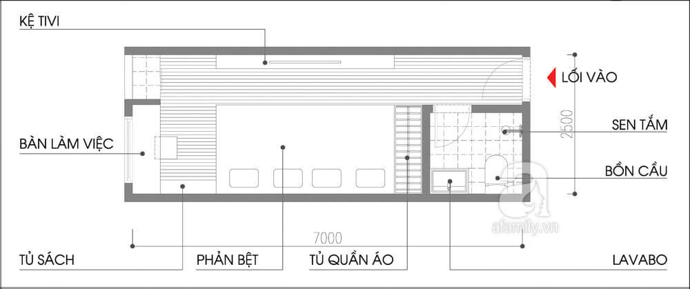 Bản vẽ tư vấn thiết kế nội thất cho căn nhà với phương án 1.