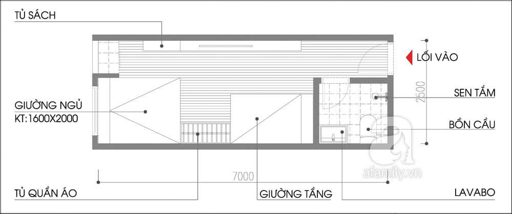 Bản vẽ tư vấn thiết kế nội thất cho căn nhà với phương án 2.