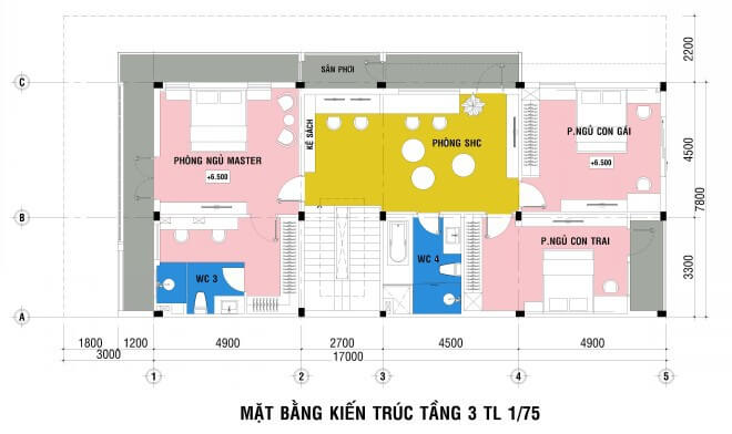Mặt bằng mẫu thiết kế biệt thự 3 tầng.