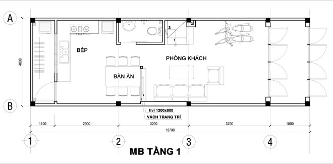Mặt bằng thiết kế nhà phố tầng 1
