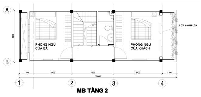 Mặt bằng thiết kế nhà phố tầng 2