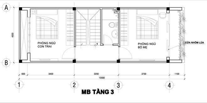 Mặt bằng thiết kế nhà phố tầng 3
