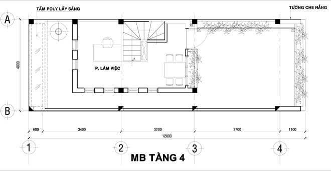 Mặt bằng thiết kế nhà phố tầng 4