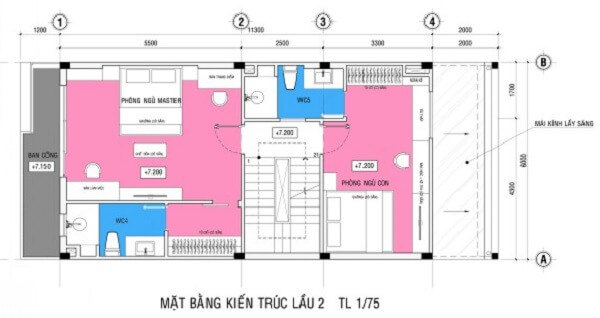 Mặt bằng thiết kế nhà sơn màu trắng chủ đạo tầng 3