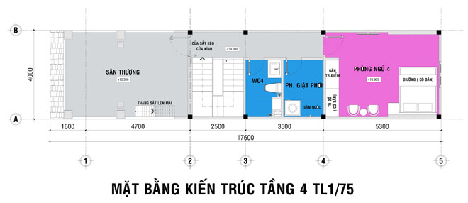 Mặt bằng thiết kế nhà ống 4 tầng