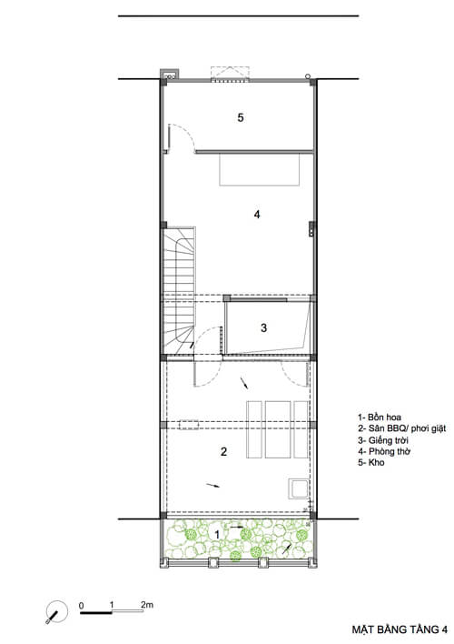 Mặt bằng mẫu thiết kế nhà ống tầng 1 - 4