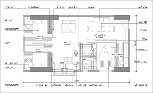 Mặt bằng tư vấn thiết kế cải tạo căn hộ.