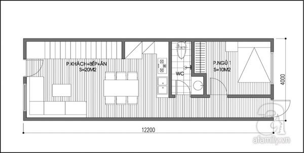 Mặt bằng tư vấn cải tạo nhà ống tầng 1