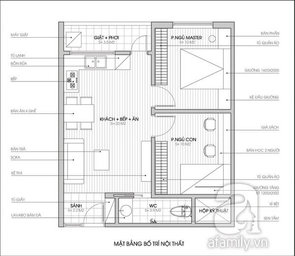 Mặt bằng tư vấn sửa chữa cải tạo căn hộ thêm phòng ngủ