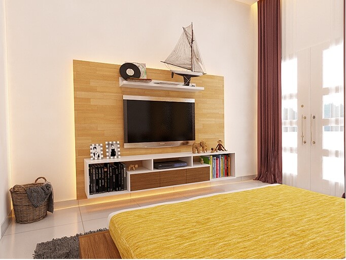 Phòng ngủ trong mẫu nhà đẹp này, tông vàng ấm áp, những món nội thất nhỏ xinh bộc lộ cá tính, sở thích của chủ nhà