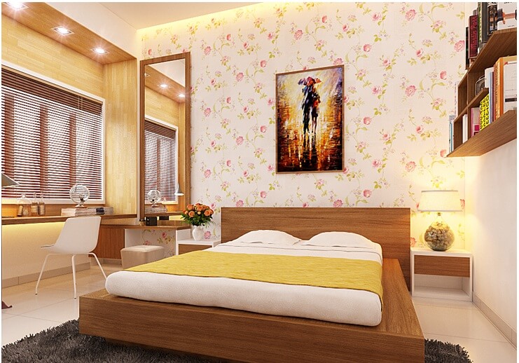 Phòng ngủ trong mẫu nhà đẹp này, tông vàng ấm áp, những món nội thất nhỏ xinh bộc lộ cá tính, sở thích của chủ nhà