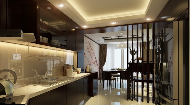 Mẫu thiết kế nhà này với khu vực bếp được trang trí chủ đạo với tông màu kem nhạt và nâu, sang trọng, hiện đại và ấm áp