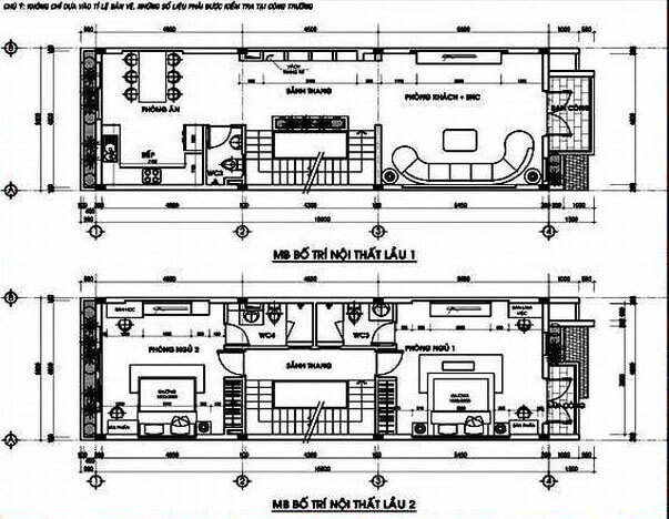 Mặt bằng thiết kế nhà tầng 1 và tầng 2