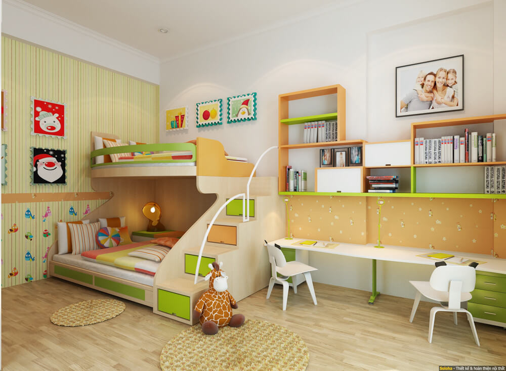 Thiết kế nội thất hiện đại căn nhà với giường tầng đa năng dành cho 2 con