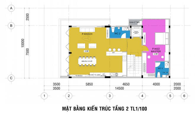 Mặt bằng thiết kế nhà phố bốn tầng.