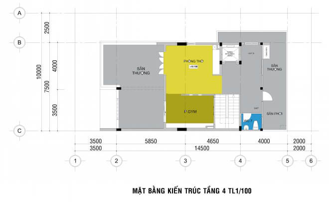 Mặt bằng thiết kế nhà phố, từ tầng hầm đến tầng 4.