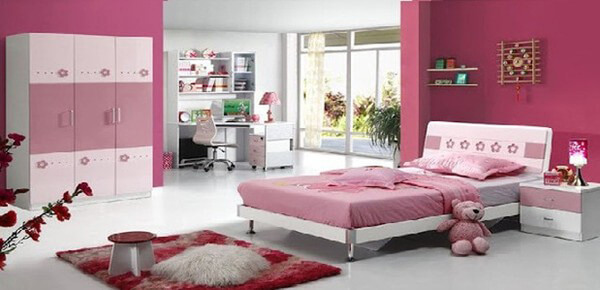 Nhà chung cư thiết kế nội thất phòng ngủ của con đáng yêu với tone màu hồng.