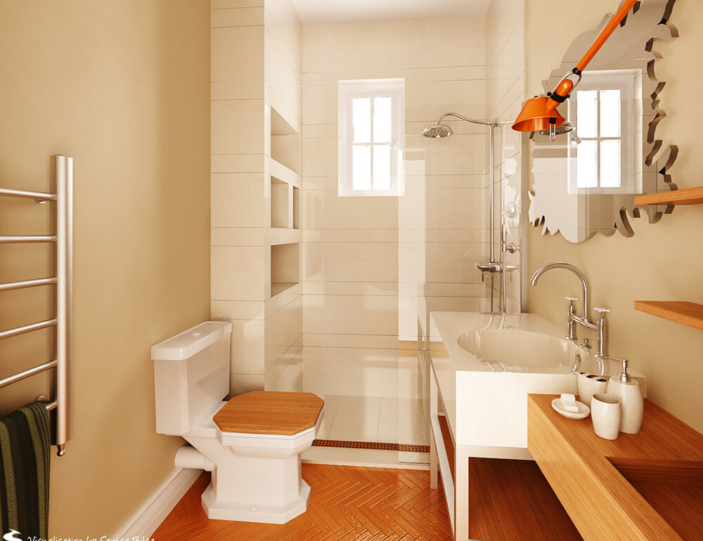 Thiết kế nội thất nhà chung cư, với phòng tắm nội thất hiện đại, sang trọng.