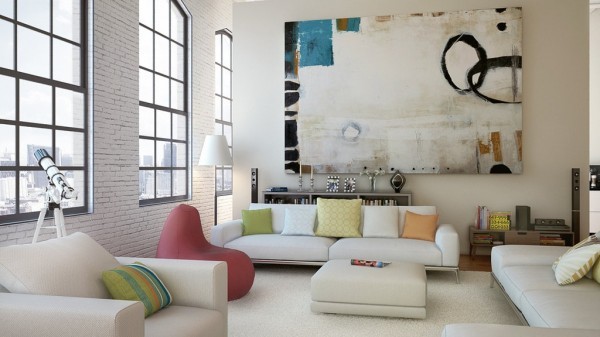 Sắc màu giúp phòng khách vô cùng hiện đại, trẻ trung, trong mẫu thiết kế nội thất phòng khách nhà chung cư này.