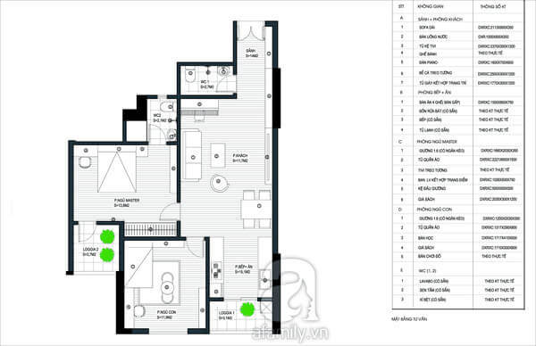Mặt bằng tư vấn thiết kế nội thất nhà chung cư hợp phong thủy.