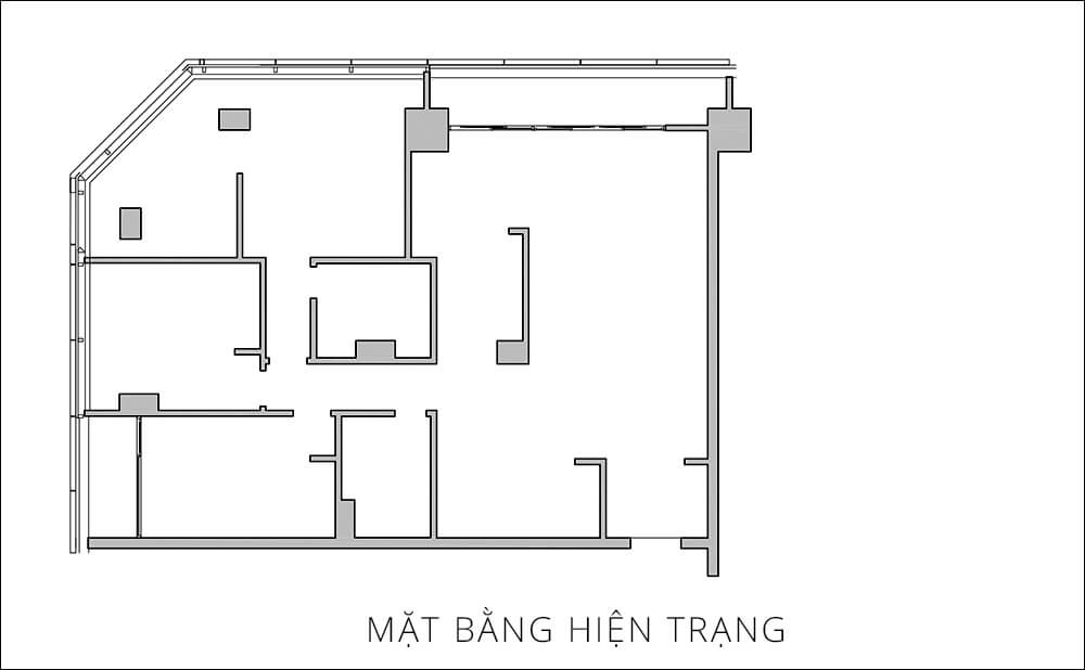 Mặt bằng hiện trạng trước sửa chữa cải tạo nhà chung cư tại Hà Nội này.