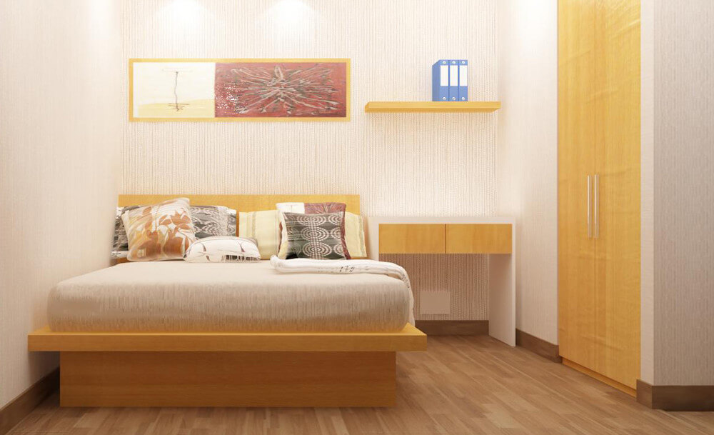 Thiết kế nội thất nhà 30m2, với phòng ngủ của con, nội thất tối giản, rộng rãi.