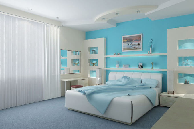 sơn phòng ngủ đẹp với mầu xanh da trời gần gũi thiên nhiên