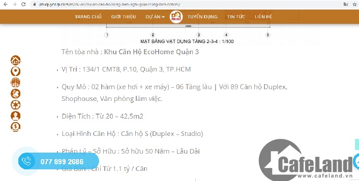Một phần quảng cáo dự án trên trang web phuquycorp.com.vn