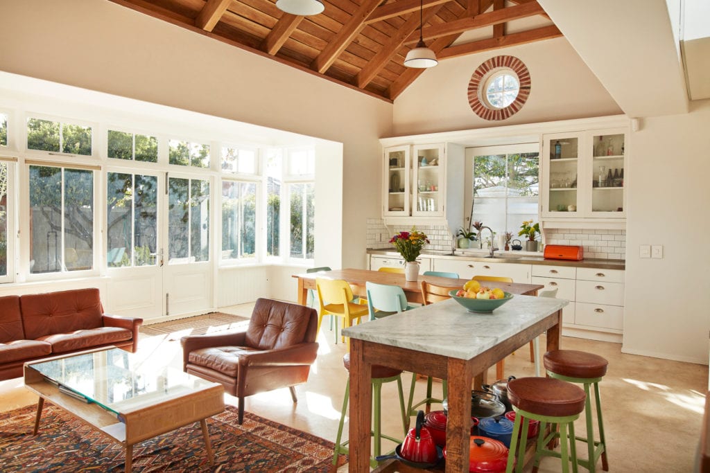 Living and dining room with open floor plan