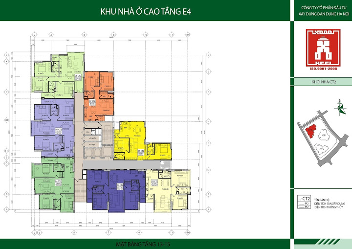 Mặt bằng tầng 13-15 tòa CT2 chung cư E4 Yên Hoà