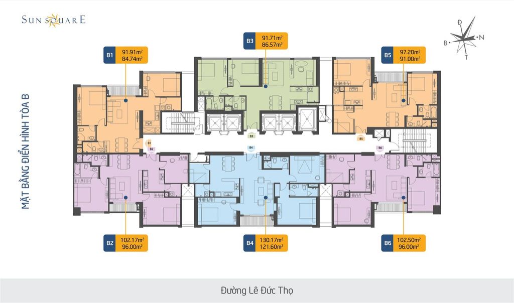 mặt bằng tòa b chung cư sun square 21 lê đức thọ