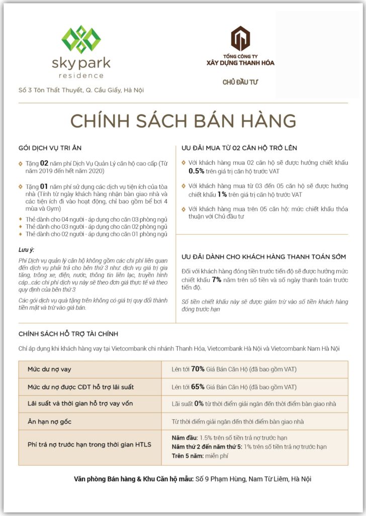 chính sách bán hàng dự án chung cư sky park residence tôn thất thuyết