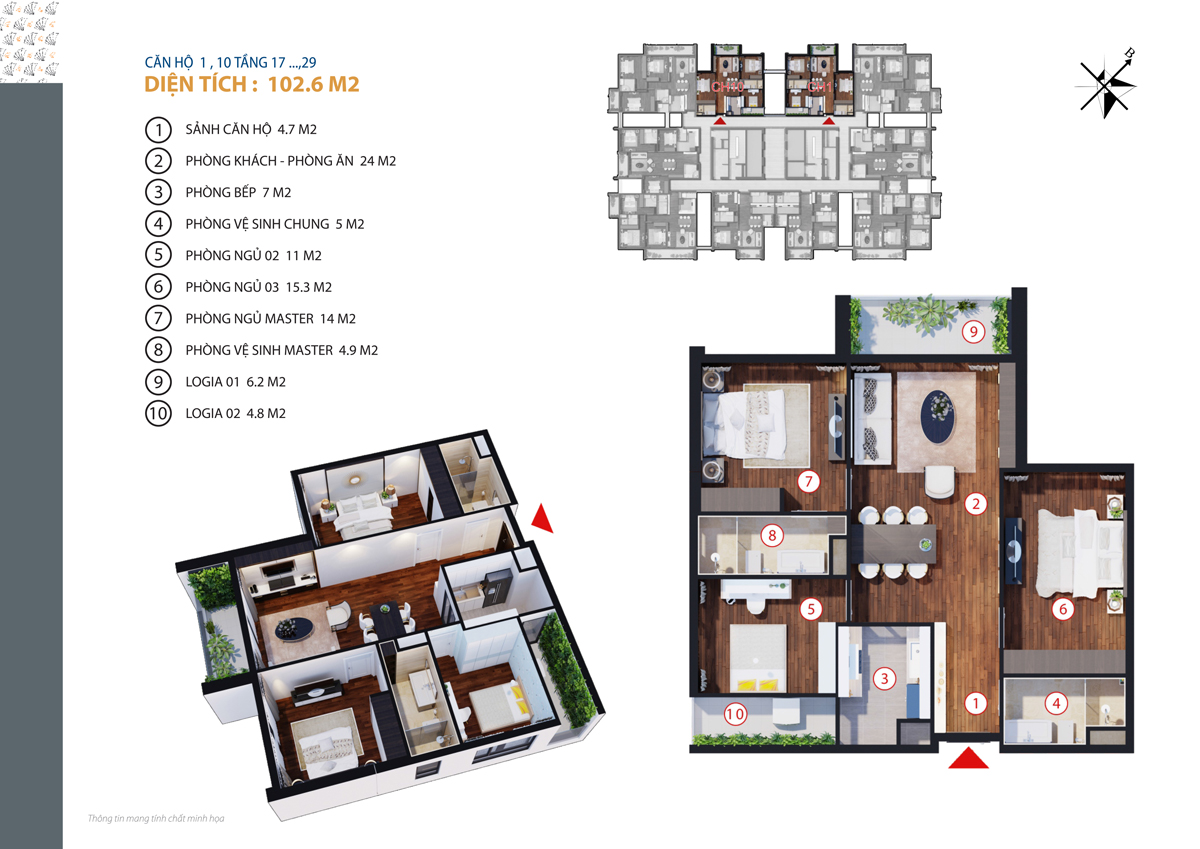 thiết kế căn 1,10 chung cư gold tower tầng 17-29