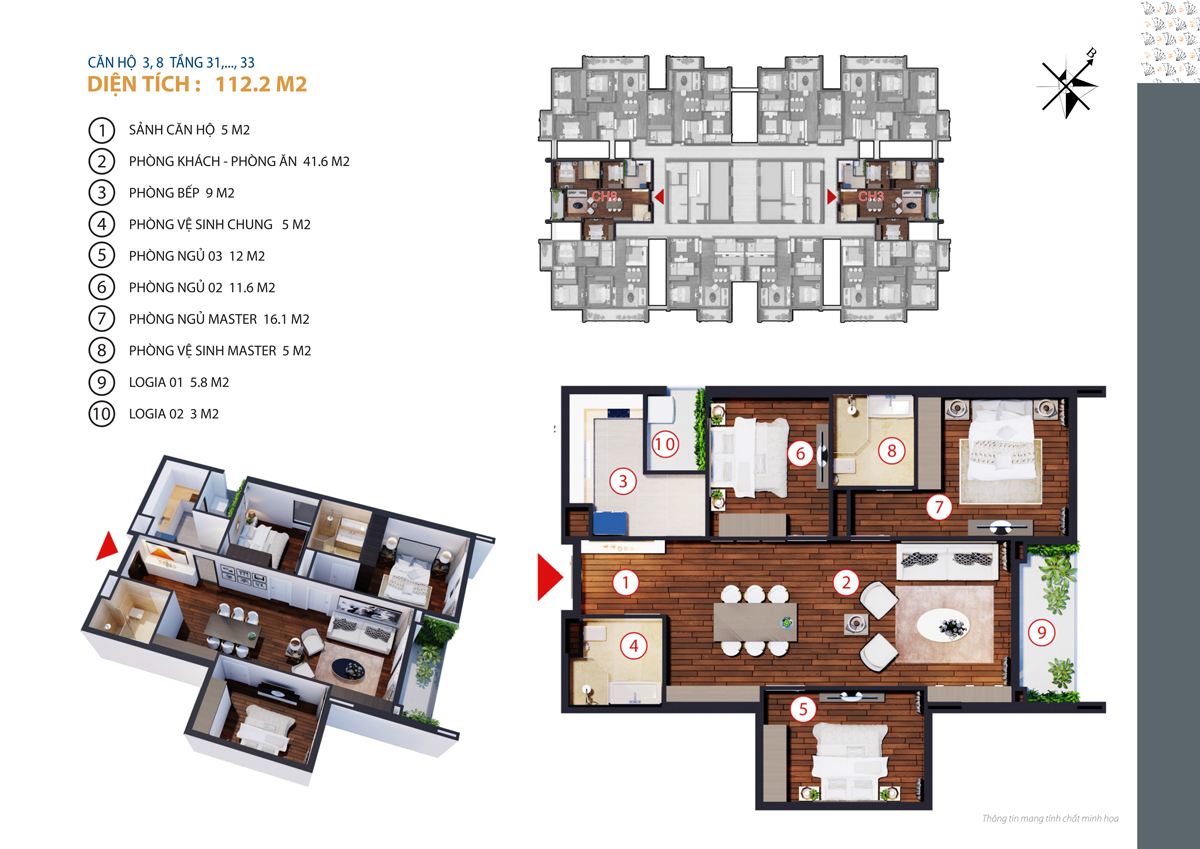 thiết kế căn 3,8 chung cư gold tower tầng 31-33