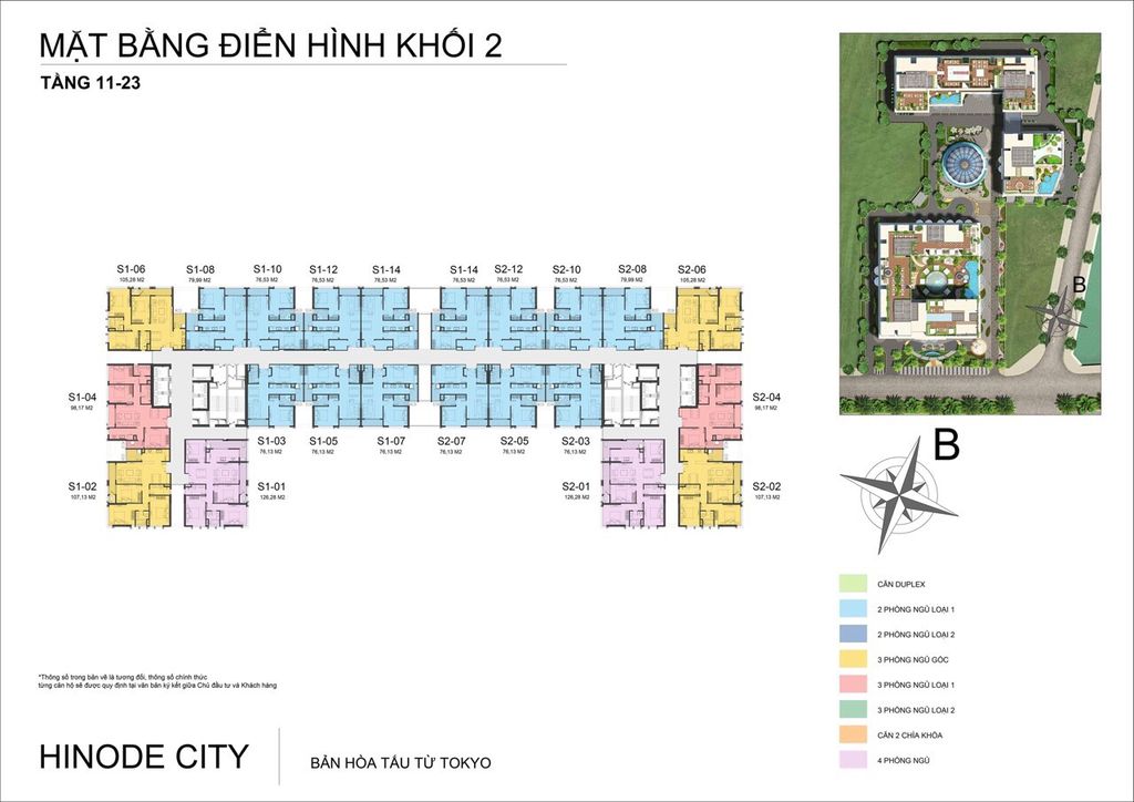 mặt bằng khối 2 chung cư hinode city tầng 11 - 23